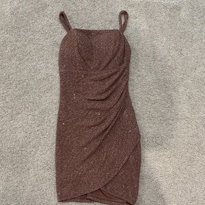 Chic Brown Draped Mini Dress